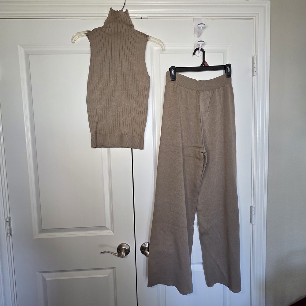 Women’s Taupe Knit Cardigan Set - Sweater, Top & Pants - Picture 10 of 11